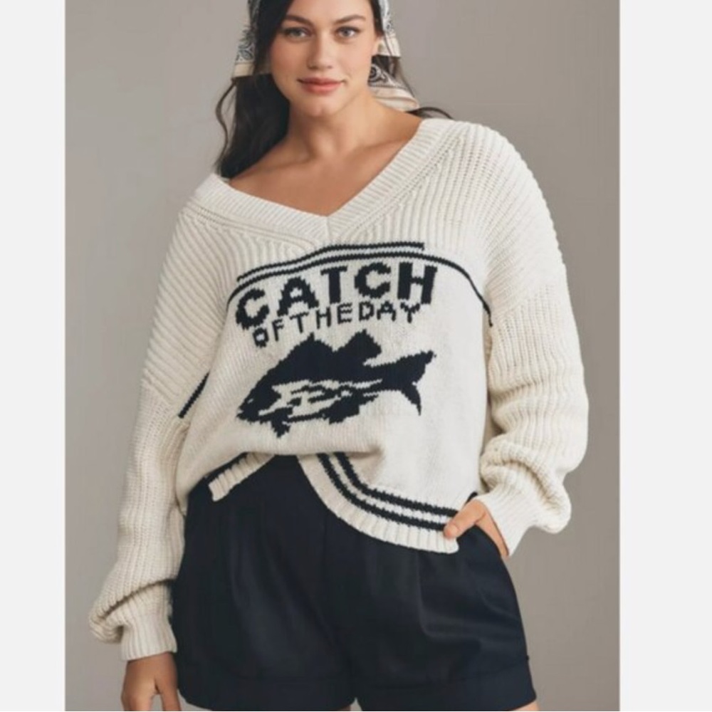 Anthropologie Maeve Catch Of The Day Sweater Nautical Fish
